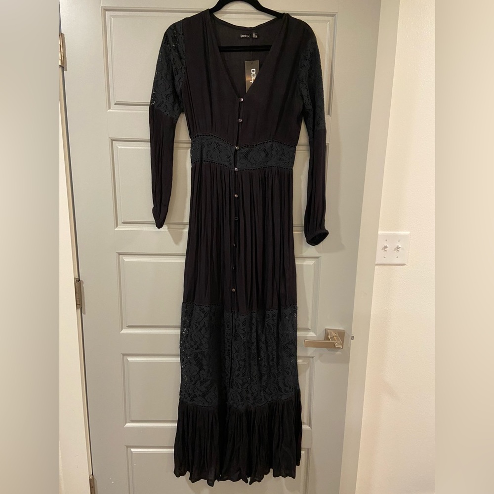NEW Boohoo Maternity Lace Maxi Black Dress